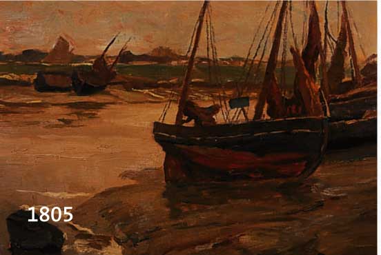 O'LYNCH, CARL, 1869-1942, FISCHERBOOTE AM UFER, ÖL/LWD, RE. U. SIGN., CA. 55 X 68 CM, R.