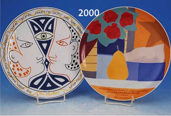 2 KÜNSTLERTELLER, ROSENTHAL, JEAN COCTEAU, 3163/5000, D. 25.5 CM UND TOM WESSELMANN, 2004/3000, 1985, D. 25.5 CM