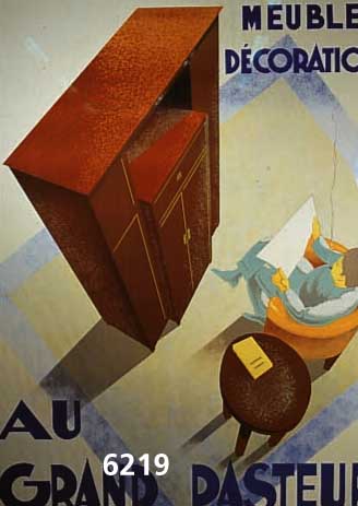 Plakat, Entwurf C. Villot, 30er Jahre, Au Grand Pasteur, Lithographie, l. Alters- schÄden, unter Glas, Rahmen