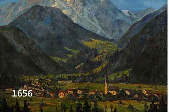 KELLNER, JOSEF, GEB. 1876 WIEN, BLICK AUF EIN DORF VOR GEBIRGSMASSIV, LI. U. SIGN., CA. 42 X 52 CM, R.