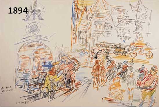 KOKOSCHKA, OSKAR, 1886-1980, WIENER STRASSE UND KAPUZINERGRUFT, FARBSERIGRAPHIE VON 1976, NUM. 29/100, IM STEIN SIGN. UND BEZ., CA. 46 X 51 CM, PP