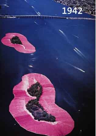 CHRSTO UND JEANNE-CLAUDE, SURROUNDED ISLANDS FARBOFFSET, RE. O. HANDSIGN., CA. 64 X 99 CM