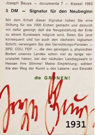 BEUYS, JOSEPH, 1921-1986, 5 DM-SIGNATUR FÜR DEN NEUBEGINN, HANDSIGNIERT, CA. 14,5 X 10,5 CM