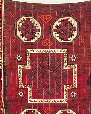 UZBEKISCHER WANDBEHANG.CA 267 X 174 CM.. EHZ 3.UM 1930. BAMBUS MIT WOLLE UMSCHLUNGEN.
