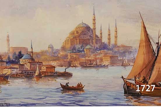CHERIF, R. O., KÜNSTLER DES 19./20. JH., VON DEM FAST NUR ANSICHTEN ISTANBULS BEKANNT SIND, HIER EINE QUALITÄTVOLLE ANSICHT DER STADT, AQUARELL, ...