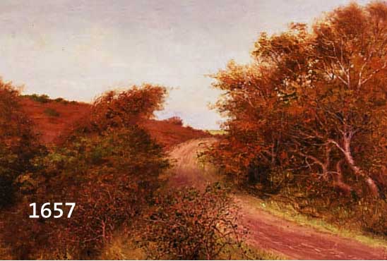 FRENCH, JOHN, INTERNATIONAL GESCHÄTZTER LANDSCHAFTSMALER DES 19./20. JH., STIMMUNGS- VOLLE UND FEINE DARSTELLUNG, VON BÜSCHEN UMSÄUMTER WEG IN ...