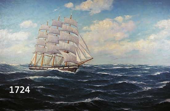 HOFF, HANS, 1. HÄLFTE 20. JH., DREIMASTER AUF HOHER SEE, ÖL/LWD. (MIN. FARBABSPLIT- TERUNGEN); SIGN., VERSO GALERIEAUFKLEBER, 70 X 100 CM, R.