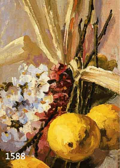 HOFMANN, ELLEN, STILLLEBEN MIT BLUMEN UND QUITTEN, ÖL/LWD, RE. U. SIGN., CA. 39 X 27 CM, R.