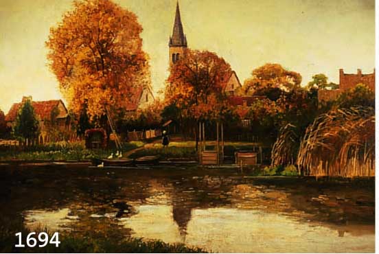 JOHANNSEN, HEINO, GEB. 1904, DORF AM FLUß, ÖL/HOLZ, RE. U. SIGN., CA. 84 X 125 CM, R.