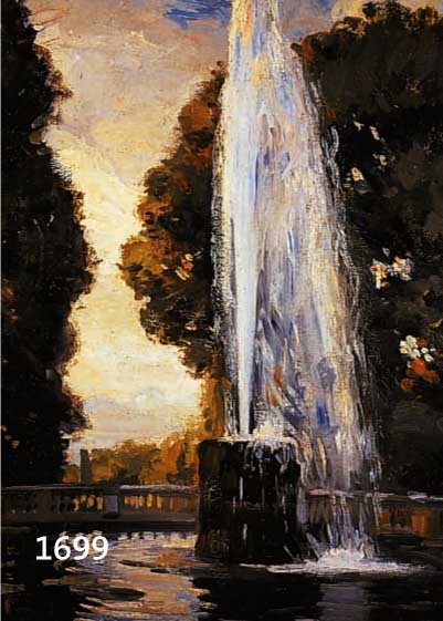UNBEK. KÜNSTLER DES 19. JH., BRUNNEN MIT WASSERFONTÄNE, ÖL/LWD., UNLESERL. SIGN., CA. 76 X 64 CM, R.