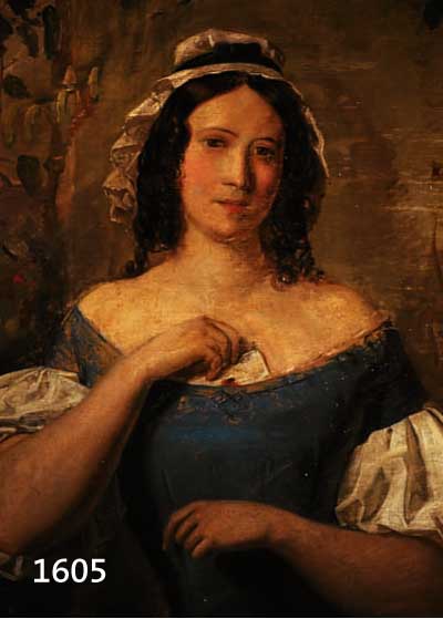 UNBEKANNTER KÜNSTLER, UM 1840/50, BILDNIS EINER JUNGEN FRAU MIT HÄUBCHEN UND LOCKEN, STECKT EINEN BRIEF IN IHR DECOLLTéE, ÖL/LWD., UNSIGN., ...