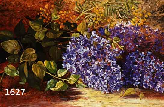 DE BRUYCKER, HERTHA, BELGISCHE BLUMENMALERIN DES 19./20. JH., AUF DER ERDE LIEGENDE FLIEDER- UND MIMOSENZWEIGE, QUALITÄTVOLLE, FARBLICH REICH ...