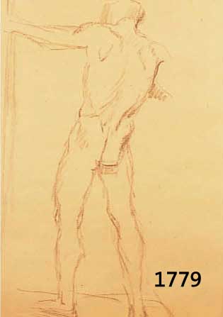 PURRMANN, HANS, 1880-1966, STEHENDER MÄNNLICHER RÜCKENAKT, BLEISTIFT- ZEICHNUNG AUF PAPIER, GEBRAUNT, MIT BE- STÄTIGUNG VON MECHTHILD PURRMANN, ...