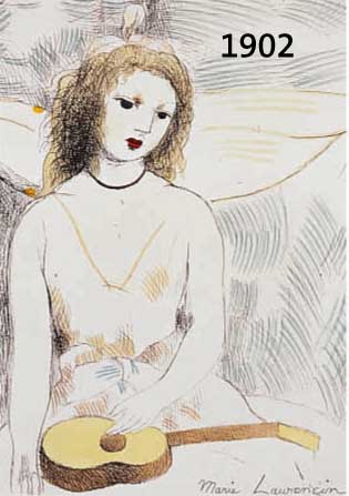 LAURENCIN, MARIE, ENGEL MIT LAUTE, RADIERUNG, KOLORIERT, CA. 19, 5 X 16,5 CM