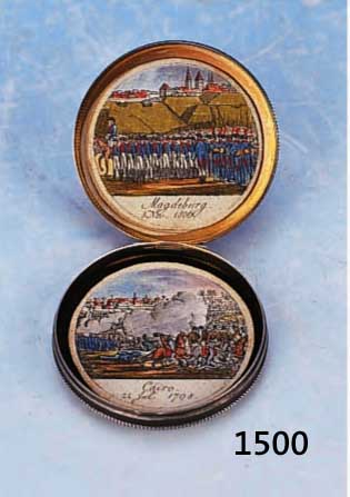 VIER KOLORIERTE KUPFERSTICHE, FRANKREICH, UM 1820, DARSTELLUNGEN VON NAPOLEONS SCHLACHTEN IN JENA, MAGDEBURG, CAIRO UND DANZIG, RUND, D. JE CA. 4 ...