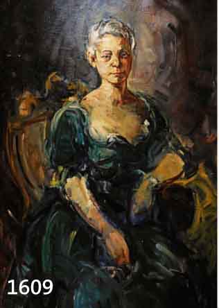 Monogrammist CTA, datiert 9. Februar 1942, PortrÄt einer sitzenden Frau im grÜnen Kleid, Öl/Lwd, re. u. monogr. und dat., ca. 110 x 72 cm, R.