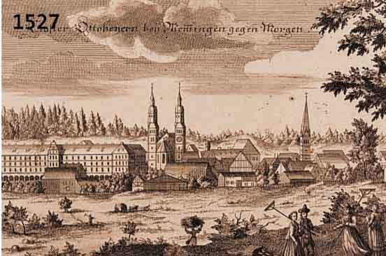 KONVOLUT VON 2 BLATT MIT KUPFERSTICHEN VON MEMMINGEN, 1.) SEHR SELTENER KUPFERSTICH V. BODENEHR, GA KLOSTER OTTOBEERN BEY MEMMINGEN GEGEN MORGEN, ...