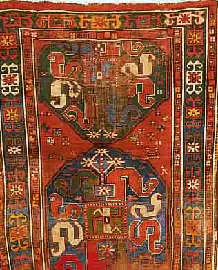 KAKAZAK.RUßLAND.CA 217 X 137 CM. .EHZ 4-5 . UM 1890.WOLLE AUF WOLLE.