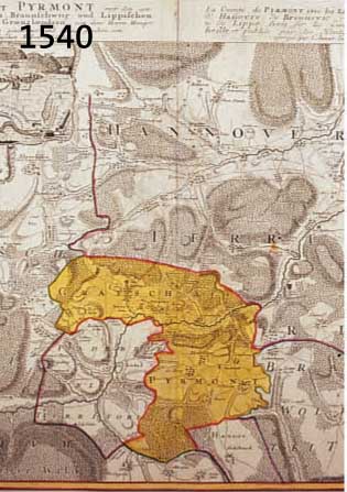 KONVOLUT VON 3 BLATT MIT KUPFERSTICHEN VON PYRMONT UND HAMELN, 1.) ALTKOLOR. KUPFER- STICHK. V. HOMANN ERBEN, CA. 1752, DIE GRAF- SCHAFT PYRMONT ...