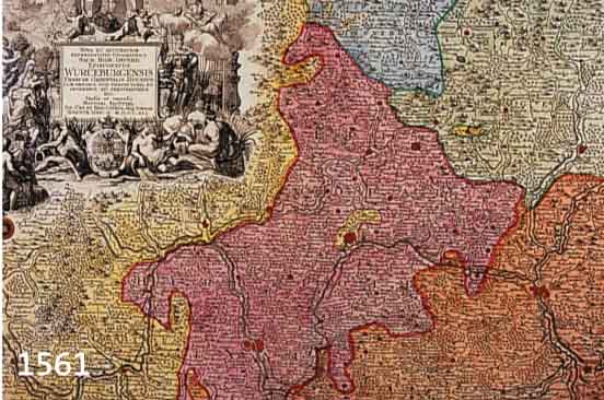 ALTKOLOR. KUPFERSTICHK. V. M. SEUTTER, CA. 1740, NOVA ET ACCURATOR REPRAESENTATIO GEOGRAPHICA SACT. ROM IMPERII EPISCOPATUS WÜRCEBURGENSIS ...