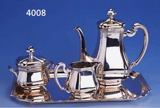 4-TEILIGES MOCCASERVICE, DEUTSCH, 925ER SILBER, MEISTERMARKE GRIMMINGER SCHW.- GMÜND, BEST. AUS: KANNE, H CA. 18 CM, SAHNEGIEßER UND ...