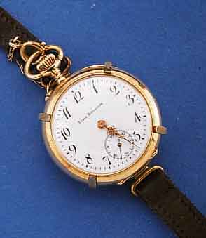 U.H.(UNION HOLOGERE) DAMENTASCHEN/ANHÄNGEUHR, SCHWEIZ UM 1910, FÜR DEN DTSCH. MARKT, ROSE-G. 585/000, BODEN SYM. GUILL., PERF. EMAILBL. M. KL. ...
