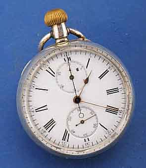 LONGINES HERRENTASCHENUHR CHRONOGRAPH, SCHWEIZ UM 1900, 935ER SILBER, EMAILBL. M. 30- MIN.-STOPPZÄHLER, VERG. 2/3 PLATINENW., 15 ST., KAL. 19,73, ...