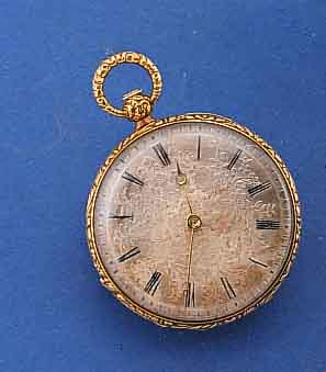 DUCHENE A PARIS FEINE HERRENTASCHENUHR, SCHWEIZ UM 1860, GG 750/000, RAND WIE PENDANT U. ORIG.-BÜGEL RELIEFIERT, VERS. BLATT, BLÜ- TENDEKOR, ...