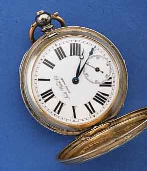LOCLE WATCH CO. HERRENTASCHENUHR SAVONETTE, 800ER SILBER, SCHLÜSSELAUFZUG, SCHWEIZ UM 1865, EMAILBL. FEIN HAARR. BEI 6, M. LUPE ERKENNB., ...