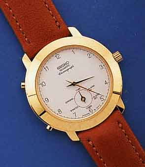 SEIKO QUARTZ HERRENARMBANDUHR, JAPAN UM 1996, UNGETR., LEDERB., METALL VERG., EDELST.- BODEN GEDR., SAPHIRFLACHGL., KONTRASTZIFFERBL. MULTIFKT. M. ...
