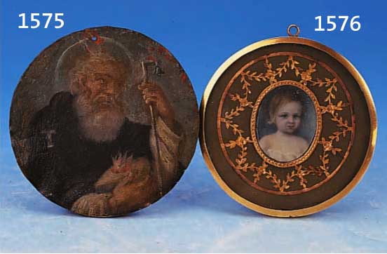 MINIATURMALEREI, DEUTSCH, UM 1820/30, PORTRAIT EINES KL. MÄDCHENS, OVAL, UNTER GLAS, RAHMEN, PP. MIT ROSENGIRLANDEN BELEGT, METALL VERGOLDET, ...