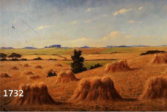 RASMUSSEN, ERIK S., DAT. 1939, NACH DER KORNERNTE, ÖL/LWD., SIGNIERT, 66 X 97 CM, RAHMEN