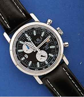 RE. WATCH ARMBANDCHRONOGRAPH, SCHWEIZ UM 1965, METALL VERCHR., EDELST.-BODEN GEDR., KONTRASTZIFFERBL. M. 15-MIN.-STOPPZÄHLER BEI 10, ...