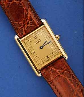 CARTIER DAMENARMBANDUHR TANK, MASS. 925ER SILBER, HART VERG., BOMB. MINERALGL., HIGH- TECH-QUARTZWERK, BOD. GEGEN OBERTEIL 4-FACH VERSCHR., BEI ...