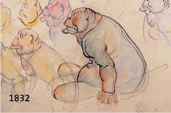 STEIGERWALDT, ERNST, KARIKATUR, MENSCHEN MIT HUNDEKÖPFEN, AQUARELL. BLEISTIFTZEICHNUNG AUF PAPIER, RE. U. SIGNET, CA. 29,5 X 42 CM, PP, U.GL., R.
