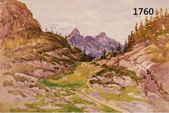 COMPTON, EDWARD HARRISON, 1881-1960, LANDSCHAFT IM VORGEBIRGE, AQUARELL, RE. U. SIGN., CA. 24 X 32 CM, PP, U.GL., R.