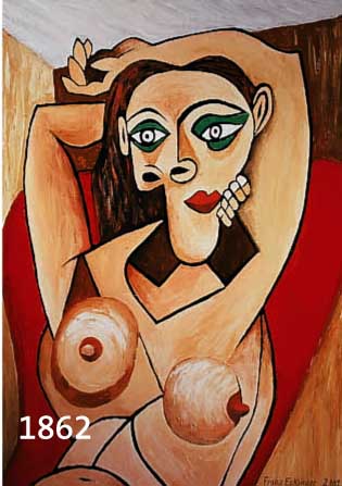 ECKINGER, FRANZ, GEB. AUGSBURG 1945, AKT NACH PICASSO, ÖL/HOLZ, RE. U. SIGN. UND DAT. 2001, CA. 70 X 60 CM, R.