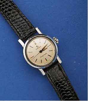 OMEGA DAMENARMBANDUHR, LADYMATIC, EDELST.- BOD. GESCHR., SCHWEIZ UM 1959, BEI FERTIGST. WASSERD., LEDERBD. SPÄTER, VERS. BL., WERK VERG., ...
