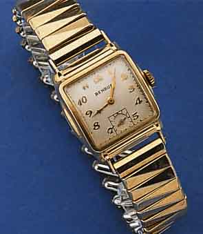 BENRUS HERRENARMBANDUHR, SCHWEIZ/USA UM 1954 , METALL-GEH., TONNENFORM, GG-AUFL.,ZEITIDENT. SCHERENGLIEDERBD., KONKAVGL., BOD. EDELST. AUFGEDR., ...