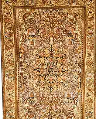 GHGHOM,PERSIEN CA 210 X 136 CM. .FLOR WOLLE MIT SEIDE.EHZ 2.CA 40 JAHRE.
