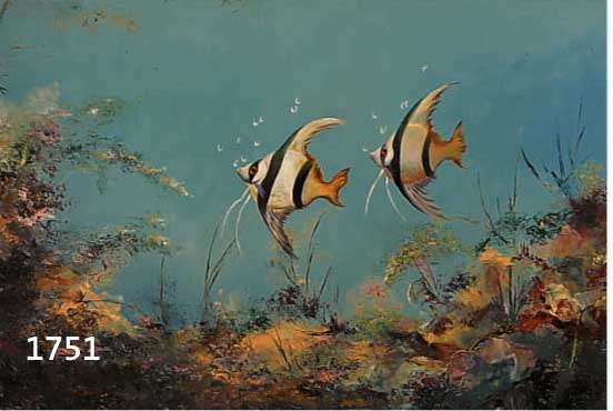 UNBEKANNTER MALER, 50ER JAHRE, SKALARE IN UNTERWASSERLANDSCHAFT, ÖL/LWD, RE. U. UNLESER- LICH HANDSIGNIERT, CA. 48 X 80 CM, R.