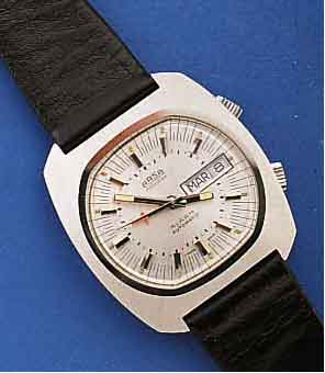 ARSA ARMBANDWECKER, AUTOMATIK, M. TAG UND DAT., ZENTRALSEK., EDELST., UNGETR. LAGERWARE, UM 1970, LEDERBD. M. STIFTSCHL., BASISKAL. AS 5008, ...