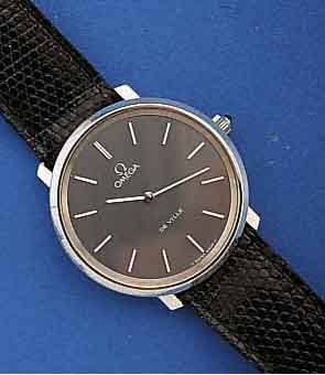 OMEGA HERRENARMBANDUHR, SCHWEIZ UM 1968, SERIE DE VILLE, EDELST., BOD. U. GLASRD. AUF- GEDR., MINERALFLACHGL., SCHMUCKKRONE, BASIS- KAL. 625, ...
