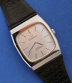 OMEGA HERRENARMBANDUHR CONSTELLATION AUTOMATIK , SCHWEIZ UM 1974, EDELST., BOD. 4-FACH VER- SCHR., BEI FERTIGST. WASSERGESCH.,ORIG. LEDER- BD. M. ...