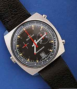 DUGENA ARMBANDCHRONOGRAPH, AUTOMATIK, EDEL- ST., BOD. GESCHR., BEI FERTIGST. WASSERGESCH., UNGETR. LAGERW., F. D. DEUTSCH. MARKT UM 1969, ...