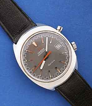 OMEGA ARMBANDCHRONOGRAPH CHRONOSTOP, SCHWEIZ UM 1969, EDELST., BOD. GESCHR., DAT., EIN- DRÜCKERPRINZIP OHNE ZÄHLER M. FLY-BACK-FKT., 17 ST., WERK ...