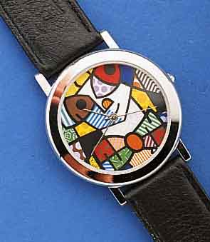 KÜNSTLERUHR VON ROMERO BRITTO, SERIE HIGH HOPE , LIM. AUFL. VON 1500 STÜCK, HIER NR. 0627, SO GRAV. AUF RÜCKS., METALL VERCHR., HIGH- ...