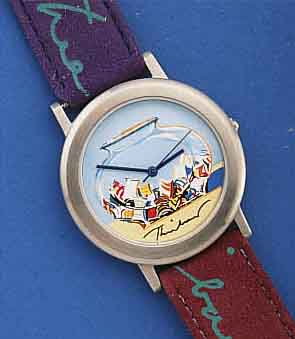 WAYNE THIEBAUD KÜNSTLERUHR, TIME FOR A SWEET LIM. AUFL. VON 9999 STÜCK, HIER NR. 0196, UN- GETR. LAGERW., ORIG. ETUI, DIV. PAPIERE MIT ...