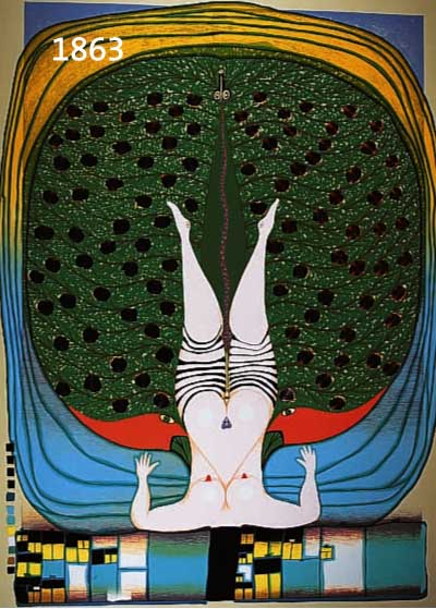 HUNDERTWASSER, FRIEDENSREICH, 1928-2000, HOMMAGE A SCHRÖDER-SONNENSTERN, FARBSERI- GRAPHIE MIT METALLFOLIENPRÄGUNG AUF GRÜNLICH- GELBEM PAPIER, ...