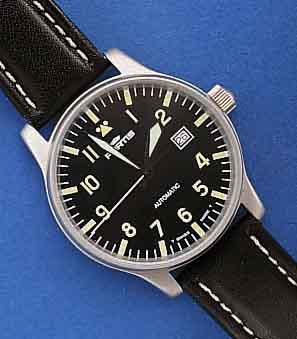 FORTIS FLIEGERHERRENARMBANDUHR AUTOMATIK, SCHWEIZ UM 1998, EDELST. MATT., KONTRASTZIF- FERBL., MINERALFLACHGL., LEDERBD., ORIG. DOSE, BEI ...